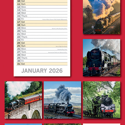 Steam Trains 2026 Rectangle Wall Calendar