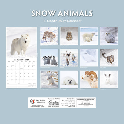Snow Animals 2027 square wall calendar - back cover