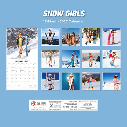 Snow Girls 2027 square wall calendar - back cover