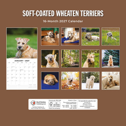 Soft-coated Wheaten Terriers 2027 square wall calendar - back cover