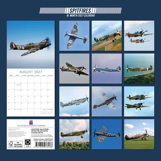 Spitfires 2027 Premium Square Wall Calendar back cover