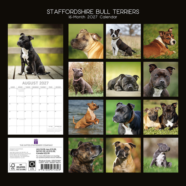 Staffordshire Bull Terriers 2027 Premium Square Wall Calendar back cover