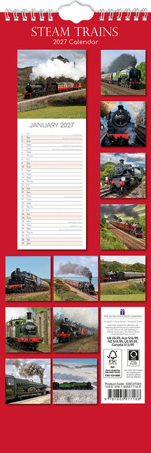 Steam Trains 2027 Premium Slim Wall Calendar back cover