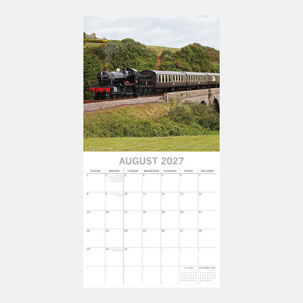 Steam Trains 2027 Premium Square Wall Calendar August sample page