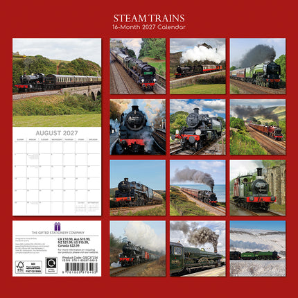 Steam Trains 2027 Premium Square Wall Calendar back cover