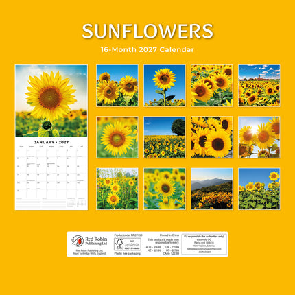 Sunflowers 2027 square wall calendar - back cover