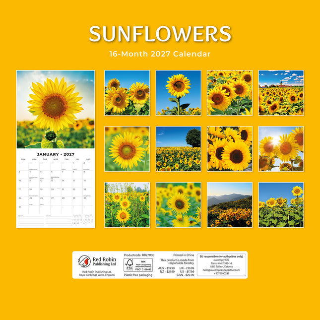 Sunflowers 2027 square wall calendar - back cover