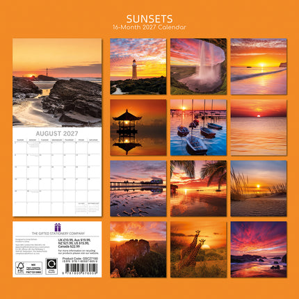 Sunsets 2027 Premium Square Wall Calendar back cover