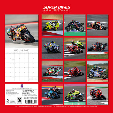 Super Bikes 2027 Premium Square Wall Calendar back cover