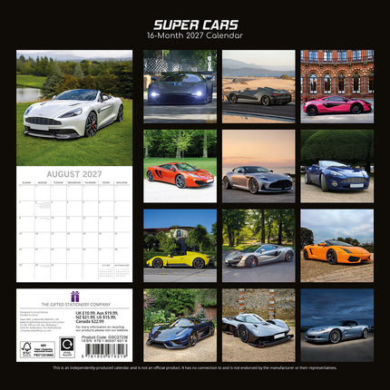 Super Cars 2027 Premium Square Wall Calendar back cover