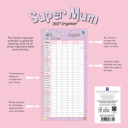 Super Mum 2027 Premium Square Wall Calendar back cover