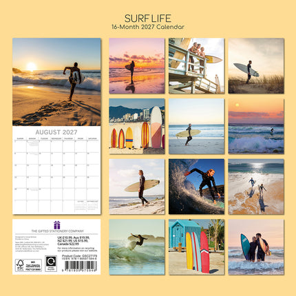 Surf Life 2027 Premium Square Wall Calendar back cover