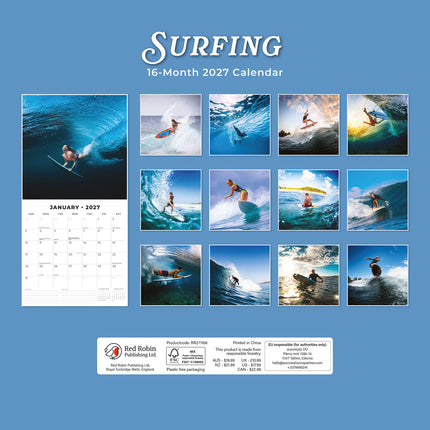 Surfing 2027 square wall calendar - back cover