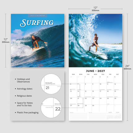 Surfing 2027 square wall calendar - product specifications