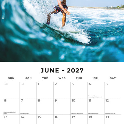 Surfing 2027 square wall calendar - monthly calendar spread