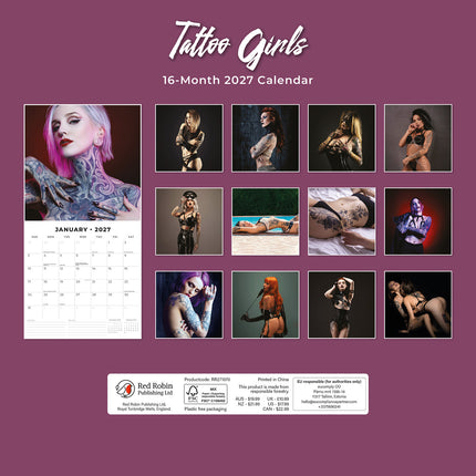 Tattoo Girls 2027 square wall calendar - back cover