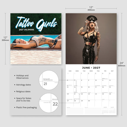 Tattoo Girls 2027 square wall calendar - product specifications