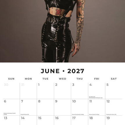 Tattoo Girls 2027 square wall calendar - monthly calendar spread