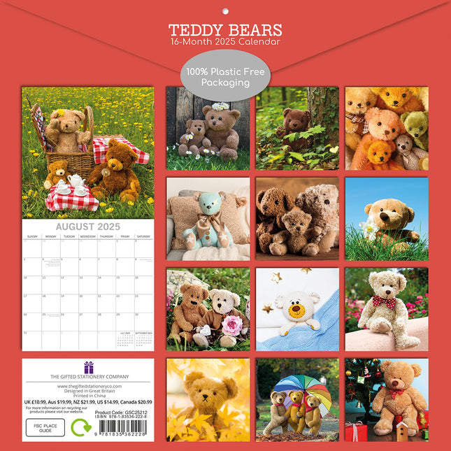 Teddy Bears - 2025 Square Wall Calendar 16 Months New Year Premium Planner Gift