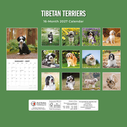 Tibetan Terriers 2027 square wall calendar - back cover