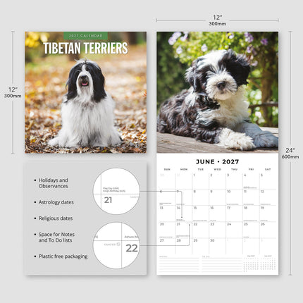 Tibetan Terriers 2027 square wall calendar - product specifications