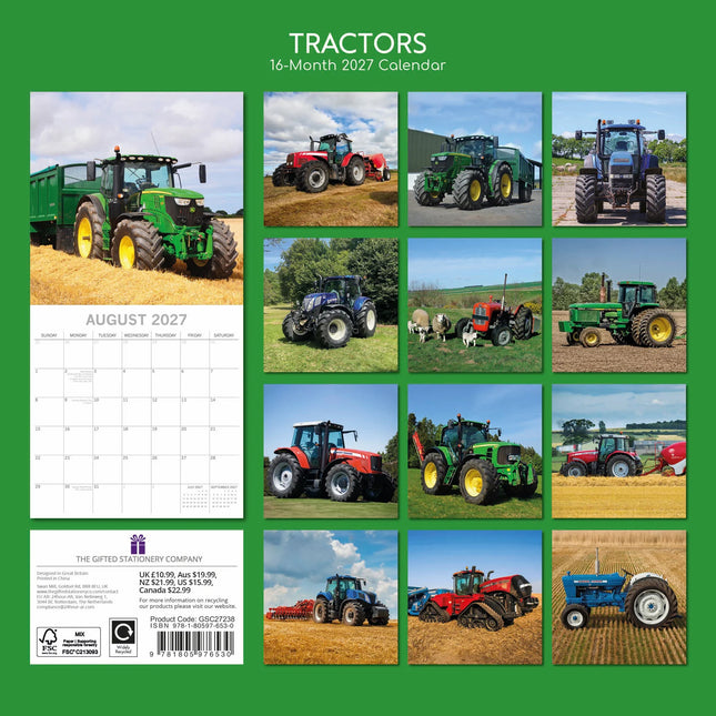 Tractors 2027 Premium Square Wall Calendar back cover