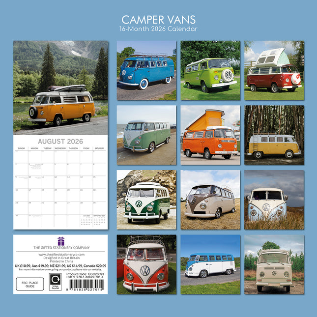 Camper Vans - 2026 Square Wall Calendar 16 Months New Year Premium Planner Gift