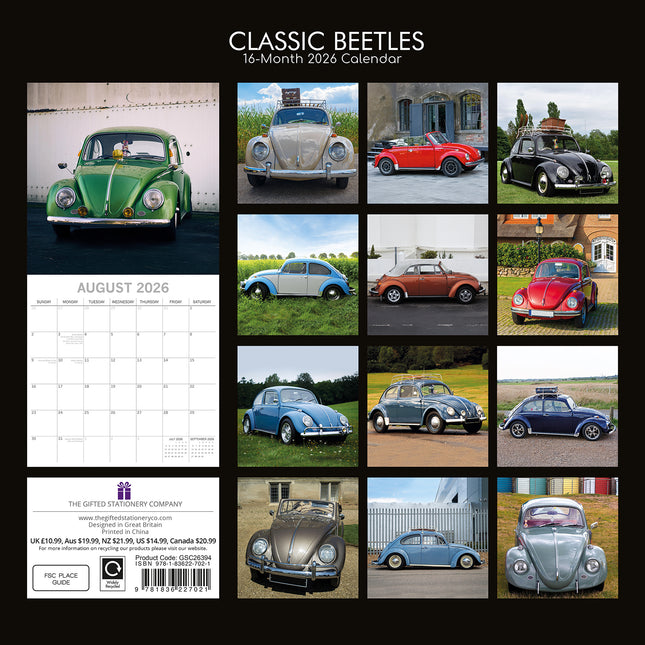 Classic Beetles 2026 Square Wall Calendar 16 Month New Year Premium Planner Gift
