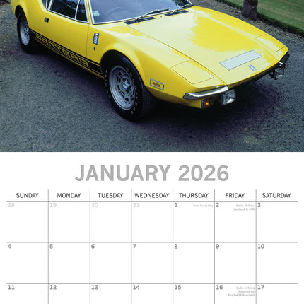 Classic Cars - 2026 Square Wall Calendar 16 Months New Year Premium Planner Gift
