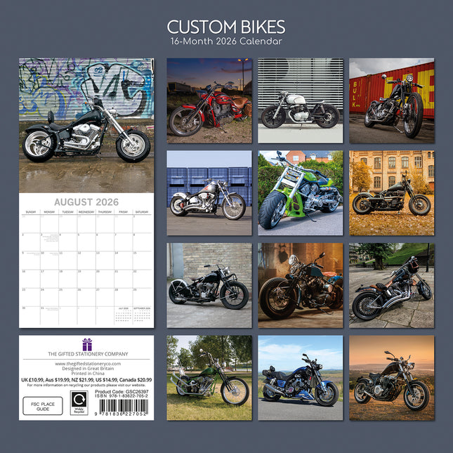 Custom Bikes - 2026 Square Wall Calendar 16 Months New Year Premium Planner Gift