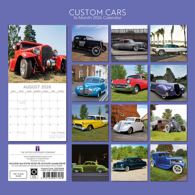 Custom Cars - 2026 Square Wall Calendar 16 Months New Year Premium Planner Gift