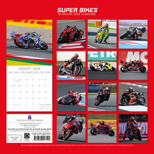 Super Bikes - 2026 Square Wall Calendar 16 Months New Year Premium Planner Gift