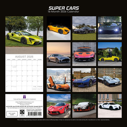 Super Cars - 2026 Square Wall Calendar 16 Months New Year Premium Planner Gift