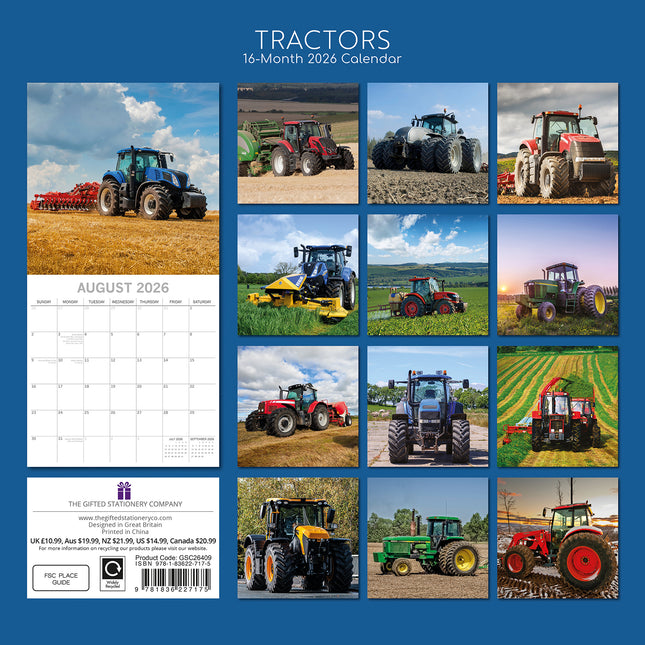 Tractors - 2026 Square Wall Calendar 16 Months New Year Premium Planner Gift