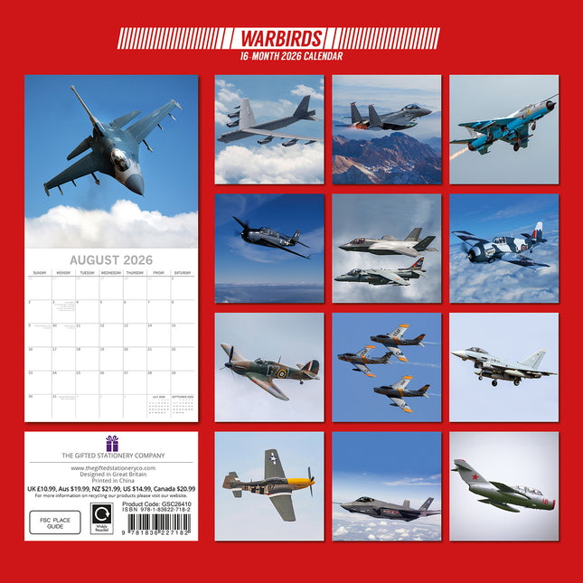 Warbirds - 2026 Square Wall Calendar 16 Months New Year Premium Planner Gift