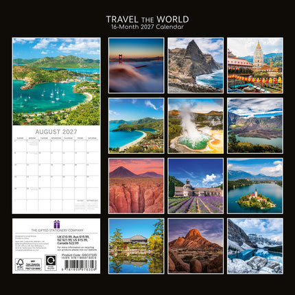 Travel the World 2027 Premium Square Wall Calendar back cover