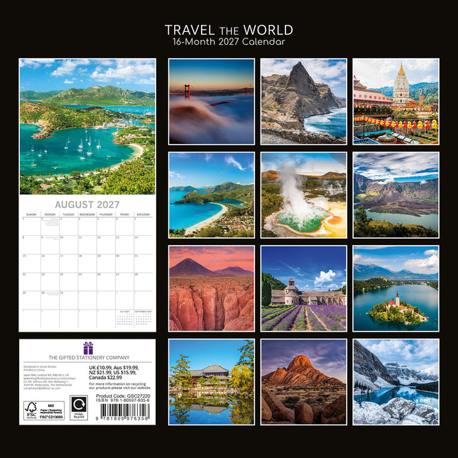 Travel the World 2027 Premium Square Wall Calendar back cover
