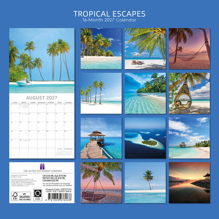 Tropical Escapes 2027 Premium Square Wall Calendar back cover