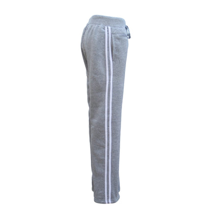 Ladies Womens Thick Fleece Lined Track Pants Casual Work Sport Gym Casual Winter - Light Grey w White Stripes