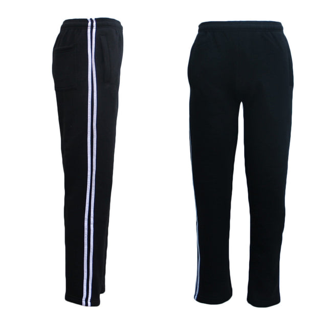 New Men's Fleece Lined Striped Casual Sport Track Suit Sweat Pants Gym Trackies - Black w White Stripes