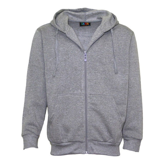 New Men's Zip Up Fleece Lined Hoodie Hooded Basic Plain Jacket Sports Casual Gym - Grey