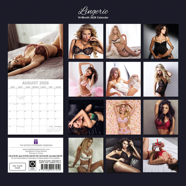 Lingerie - 2026 Square Wall Calendar 16 Months New Year Premium Planner Gift
