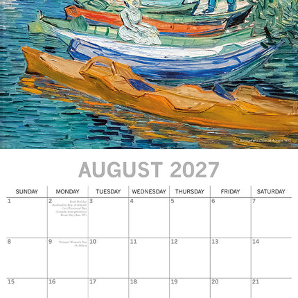 Van Gogh 2027 Premium Square Wall Calendar August sample page