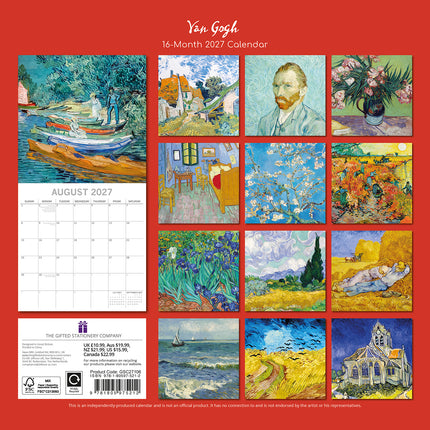 Van Gogh 2027 Premium Square Wall Calendar back cover