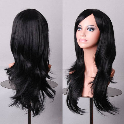 70cm Wavy Curly Sleek Full Hair Lady Wigs w Side Bangs Cosplay Costume Womens - Zmart Australia