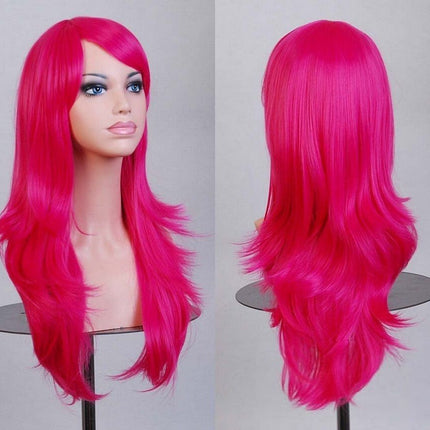 70cm Wavy Curly Sleek Full Hair Lady Wigs w Side Bangs Cosplay Costume Womens - Zmart Australia