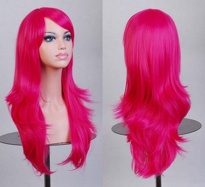 70cm Wavy Curly Sleek Full Hair Lady Wigs w Side Bangs Cosplay Costume Womens - Zmart Australia