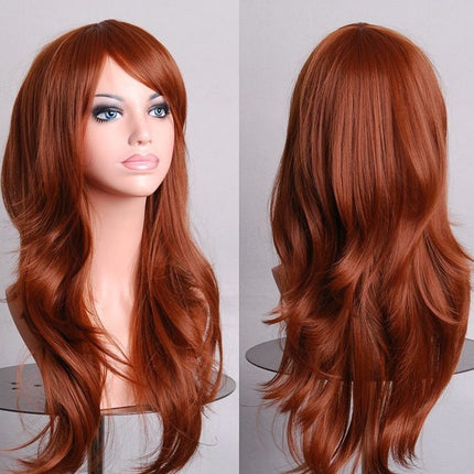 70cm Wavy Curly Sleek Full Hair Lady Wigs w Side Bangs Cosplay Costume Womens - Zmart Australia