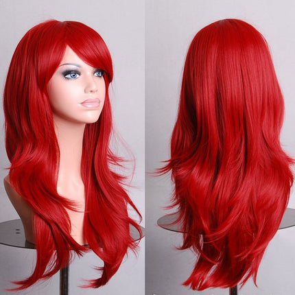 70cm Wavy Curly Sleek Full Hair Lady Wigs w Side Bangs Cosplay Costume Womens - Zmart Australia