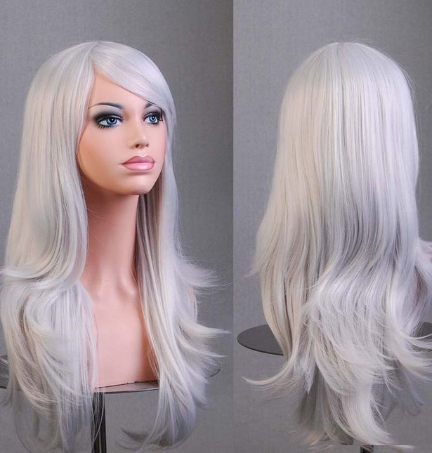 70cm Wavy Curly Sleek Full Hair Lady Wigs w Side Bangs Cosplay Costume Womens - Zmart Australia